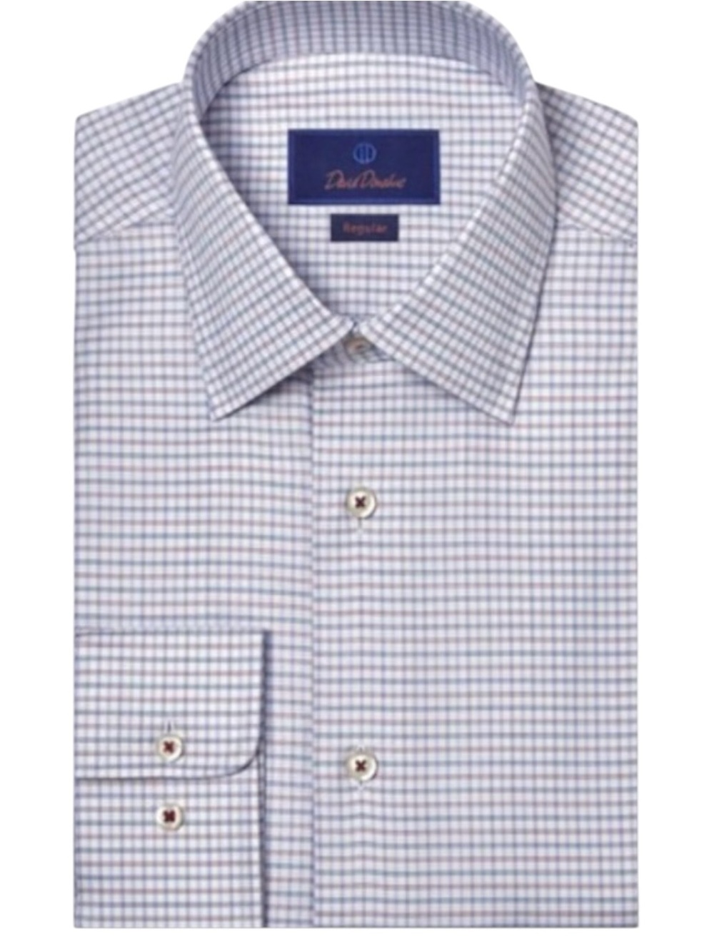 David Donahue Navy & Merlot Grid Check Regular Fit Cotton Dress Shirt (18)